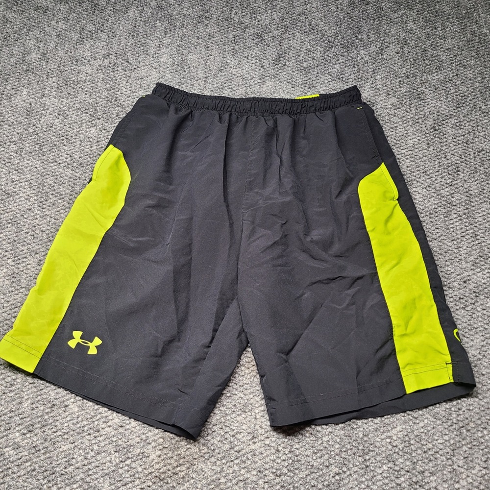 Under Armour HeatGear Mens Medium Black Neon Green Running Training Shorts